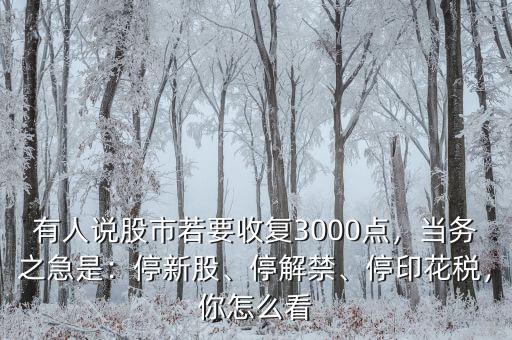 有人說(shuō)股市若要收復(fù)3000點(diǎn)，當(dāng)務(wù)之急是：停新股、停解禁、停印花稅，你怎么看