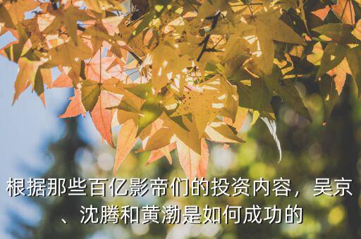 根據(jù)那些百億影帝們的投資內(nèi)容，吳京、沈騰和黃渤是如何成功的