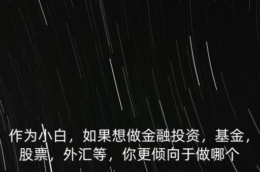 作為小白，如果想做金融投資，基金，股票，外匯等，你更傾向于做哪個(gè)