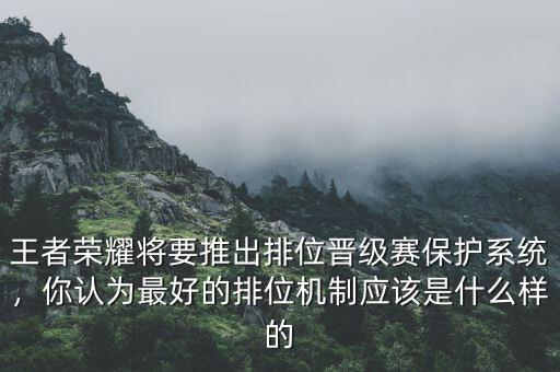 王者榮耀將要推出排位晉級賽保護系統(tǒng)，你認為最好的排位機制應(yīng)該是什么樣的