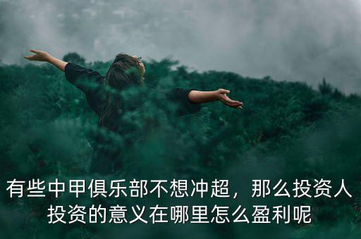 有些中甲俱樂部不想沖超，那么投資人投資的意義在哪里怎么盈利呢