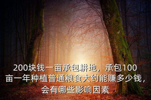 200塊錢一畝承包耕地，承包100畝一年種植普通糧食大約能賺多少錢，會(huì)有哪些影響因素