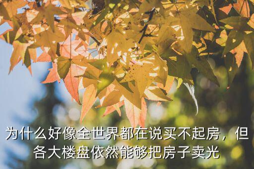 為什么好像全世界都在說買不起房，但各大樓盤依然能夠把房子賣光