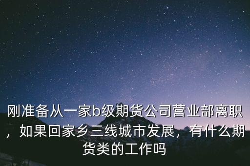 剛準備從一家b級期貨公司營業(yè)部離職，如果回家鄉(xiāng)三線城市發(fā)展，有什么期貨類的工作嗎