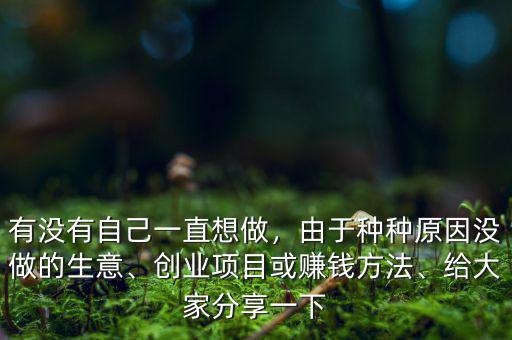 有沒有自己一直想做，由于種種原因沒做的生意、創(chuàng)業(yè)項目或賺錢方法、給大家分享一下