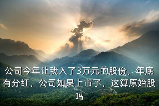 公司今年讓我入了3萬元的股份，年底有分紅，公司如果上市了，這算原始股嗎