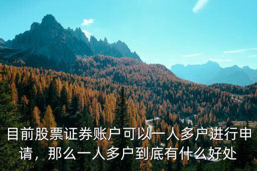 目前股票證券賬戶可以一人多戶進行申請，那么一人多戶到底有什么好處