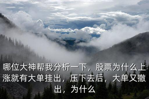 哪位大神幫我分析一下，股票為什么上漲就有大單掛出，壓下去后，大單又撤出，為什么