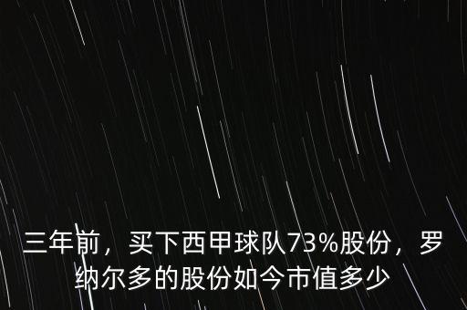 三年前，買下西甲球隊73%股份，羅納爾多的股份如今市值多少