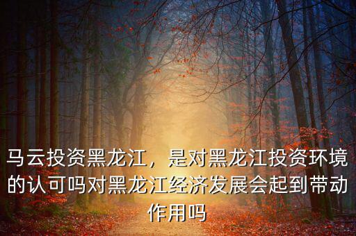 馬云投資黑龍江，是對(duì)黑龍江投資環(huán)境的認(rèn)可嗎對(duì)黑龍江經(jīng)濟(jì)發(fā)展會(huì)起到帶動(dòng)作用嗎