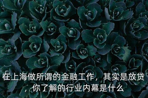 在上海做所謂的金融工作，其實是放貸，你了解的行業(yè)內(nèi)幕是什么
