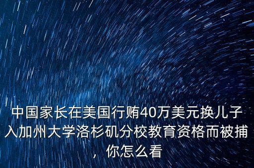 中國家長在美國行賄40萬美元換兒子入加州大學(xué)洛杉磯分校教育資格而被捕，你怎么看