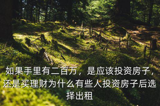 如果手里有二百萬，是應該投資房子，還是買理財為什么有些人投資房子后選擇出租