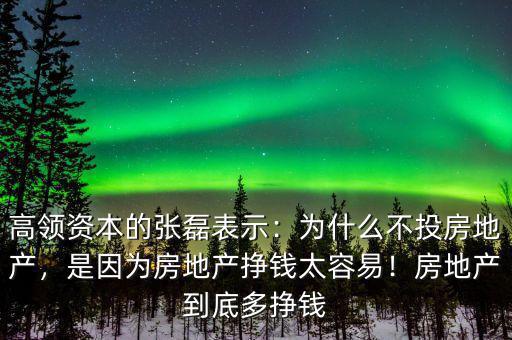 高領(lǐng)資本的張磊表示：為什么不投房地產(chǎn)，是因?yàn)榉康禺a(chǎn)掙錢太容易！房地產(chǎn)到底多掙錢