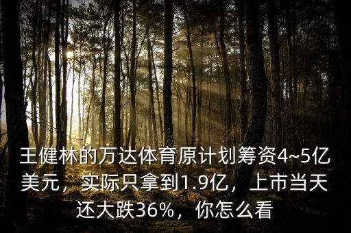 王健林的萬達體育原計劃籌資4~5億美元，實際只拿到1.9億，上市當天還大跌36%，你怎么看