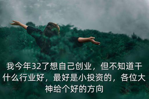 我今年32了想自己創(chuàng)業(yè)，但不知道干什么行業(yè)好，最好是小投資的，各位大神給個(gè)好的方向