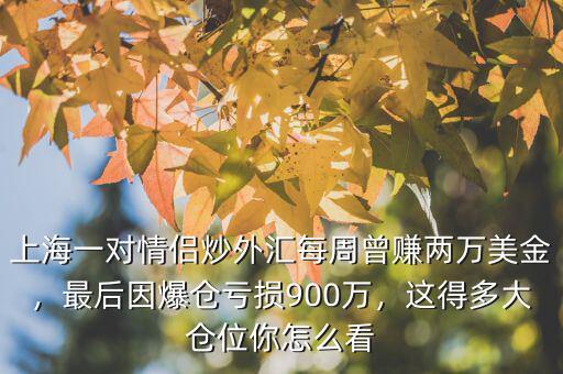 上海一對情侶炒外匯每周曾賺兩萬美金，最后因爆倉虧損900萬，這得多大倉位你怎么看