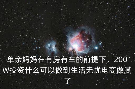 單親媽媽在有房有車的前提下，200W投資什么可以做到生活無憂電商做膩了