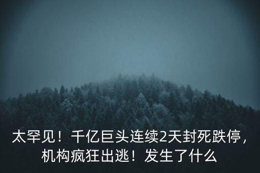 太罕見！千億巨頭連續(xù)2天封死跌停，機(jī)構(gòu)瘋狂出逃！發(fā)生了什么