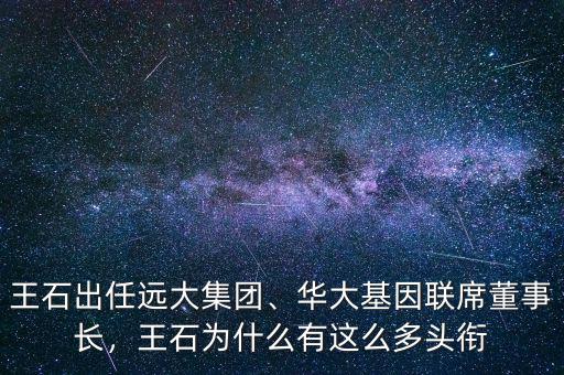 王石出任遠大集團、華大基因聯(lián)席董事長，王石為什么有這么多頭銜