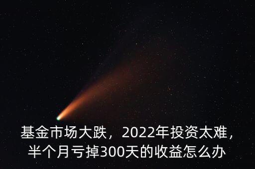 基金市場(chǎng)大跌，2022年投資太難，半個(gè)月虧掉300天的收益怎么辦