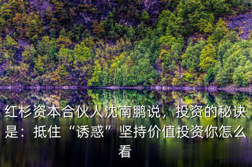 紅杉資本合伙人沈南鵬說，投資的秘訣是：抵住“誘惑”堅持價值投資你怎么看