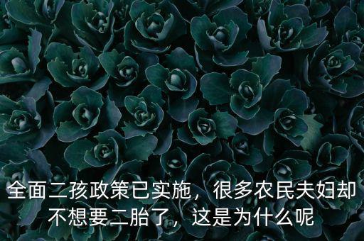 全面二孩政策已實(shí)施，很多農(nóng)民夫婦卻不想要二胎了，這是為什么呢