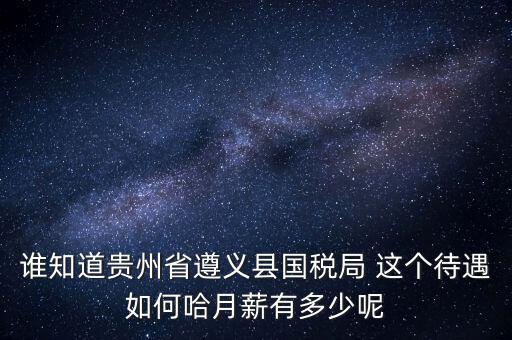 貴州地稅待遇如何，誰知道貴州省遵義縣國稅局 這個待遇如何哈月薪有多少呢