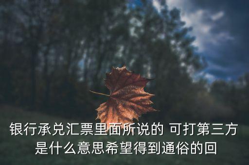 三方銀票是什么意思，銀行承兌匯票里面所說的 可打第三方 是什么意思希望得到通俗的回