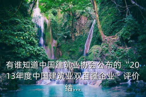 有誰知道中國建筑業(yè)協(xié)會公布的“2013年度中國建筑業(yè)雙百強(qiáng)企業(yè)”評價(jià)結(jié)...