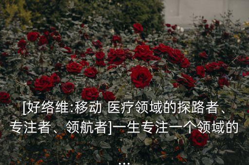 [好絡(luò)維:移動(dòng) 醫(yī)療領(lǐng)域的探路者、專(zhuān)注者、領(lǐng)航者]一生專(zhuān)注一個(gè)領(lǐng)域的...