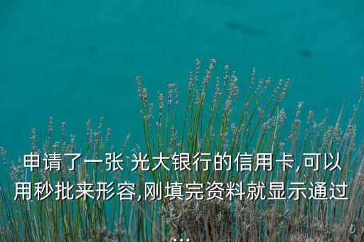 申請(qǐng)了一張 光大銀行的信用卡,可以用秒批來形容,剛填完資料就顯示通過...